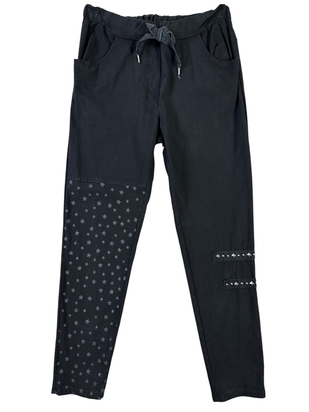Made in Italy Star-Accent Elastic Waist Stretch Pants Black/Silver Size 10/12